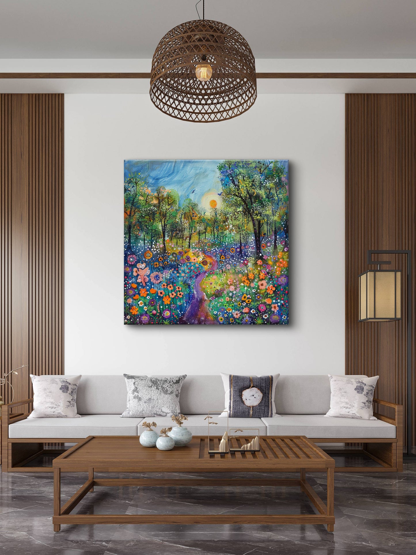 Brilliant-day-bloom-filled-glade-Luxury-Floral & Botanical-3D Textured Wall Art | UV Embossed Canvas Wall Frame for home decor and living room