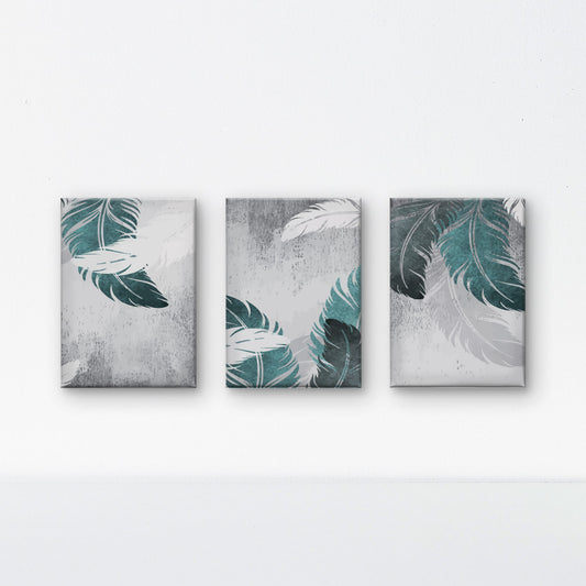 Set of three abstract feather illustrations-luxury-3D Textured Wall Art | UV Embossed Canvas Wall Frame for Home decor