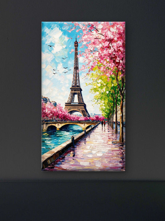 Blossoms Over the Seine -Luxurious-Nature & Landscapes 3D Textured Wall Art | UV Printed Embossed Canvas Wall Frame for Home Decor,living Room