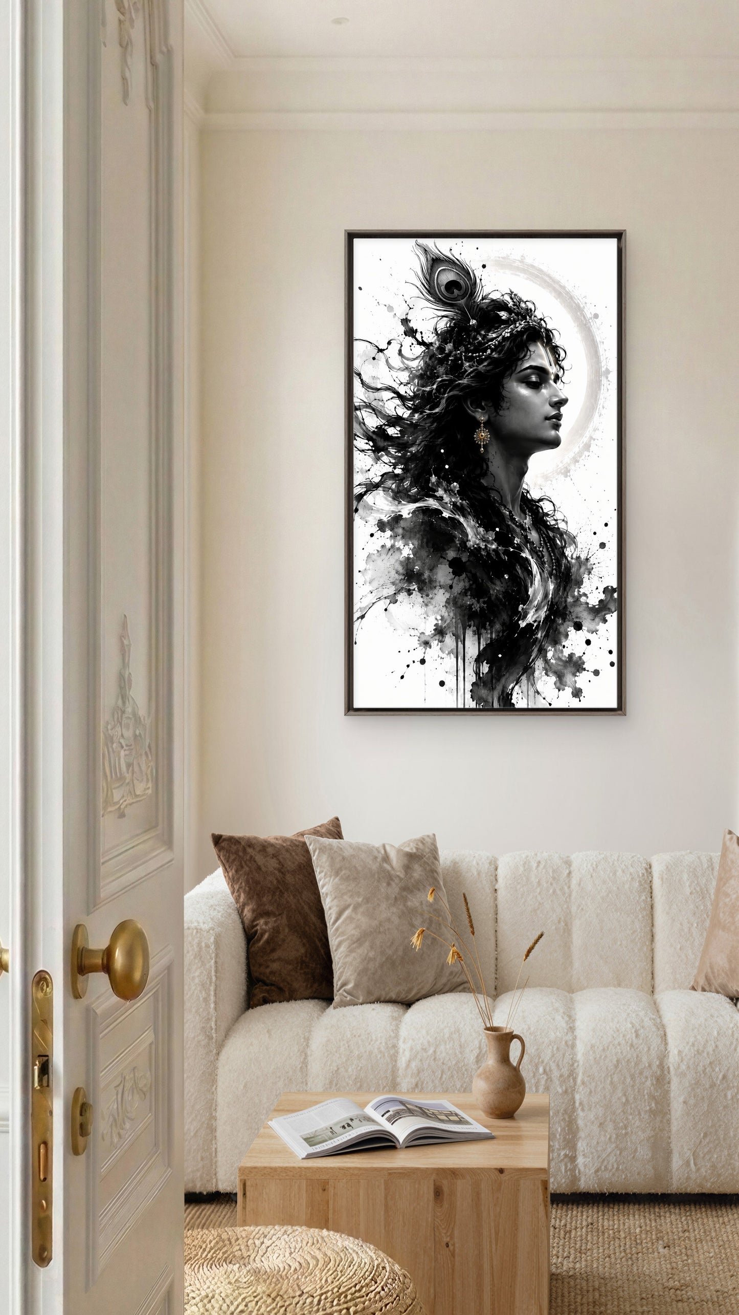 Shyam: The Dark Lord of Serenity-Luxurious-Gods and Divine Art 3D Textured Wall Art | UV Printed Embossed Canvas Wall Frame for Home Decor,living Room