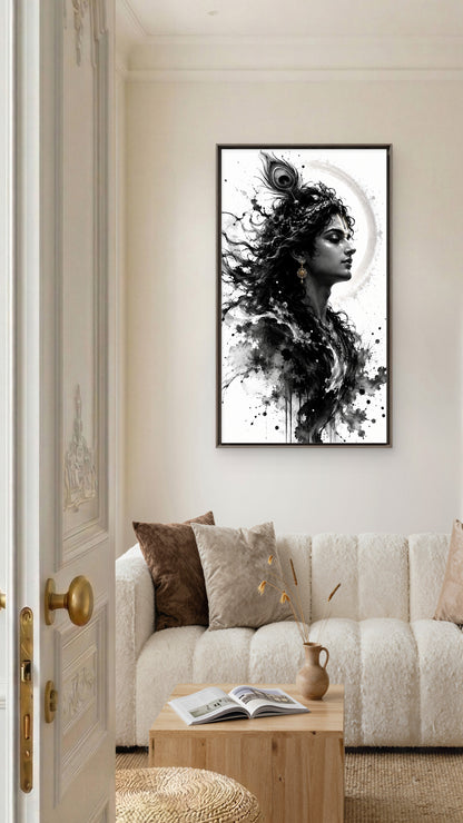 Shyam: The Dark Lord of Serenity-Luxurious-Gods and Divine Art 3D Textured Wall Art | UV Printed Embossed Canvas Wall Frame for Home Decor,living Room