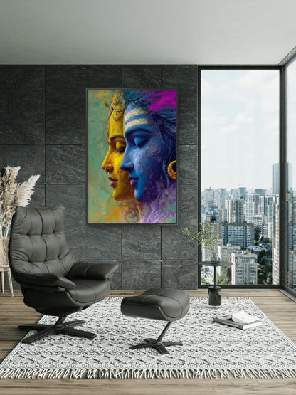Shiv Shakti Digital Painting-Luxurious-Spiritual & Mindful 3D Textured Wall Art | UV Printed Embossed Canvas Wall Frame for Prayer room ,Meditation Space