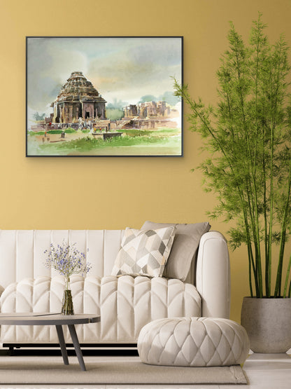 Konark Temple-Luxurious-Spiritual & Mindful 3D Textured Wall Art | UV Printed Embossed Canvas Wall Frame for Prayer room ,Meditation Space