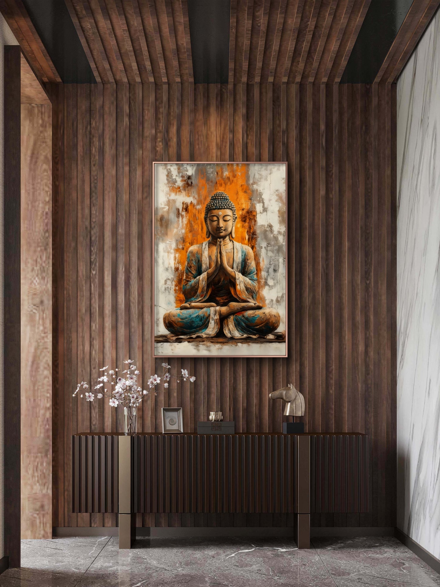 Buddha Meditation-Luxurious-Serenity & Wellness-3D Textured Wall Art | UV Embossed Canvas Wall Frame for Meditation Space