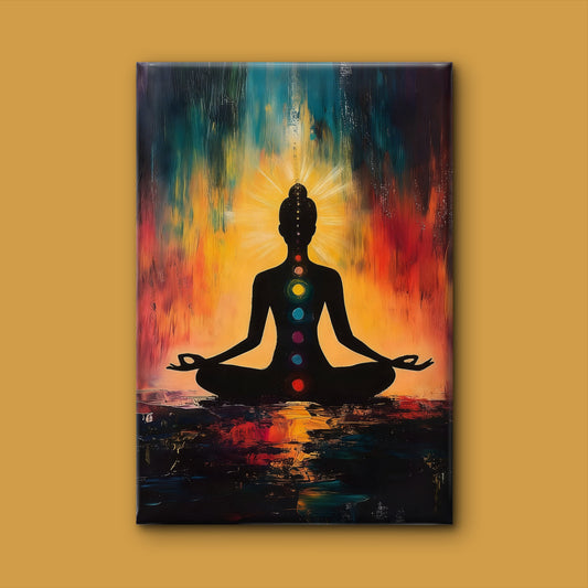 The Seven Chakras in Meditation-Luxurious-Serenity & Wellness-3D Textured Wall Art | UV Embossed Canvas Wall Frame for Meditation Space