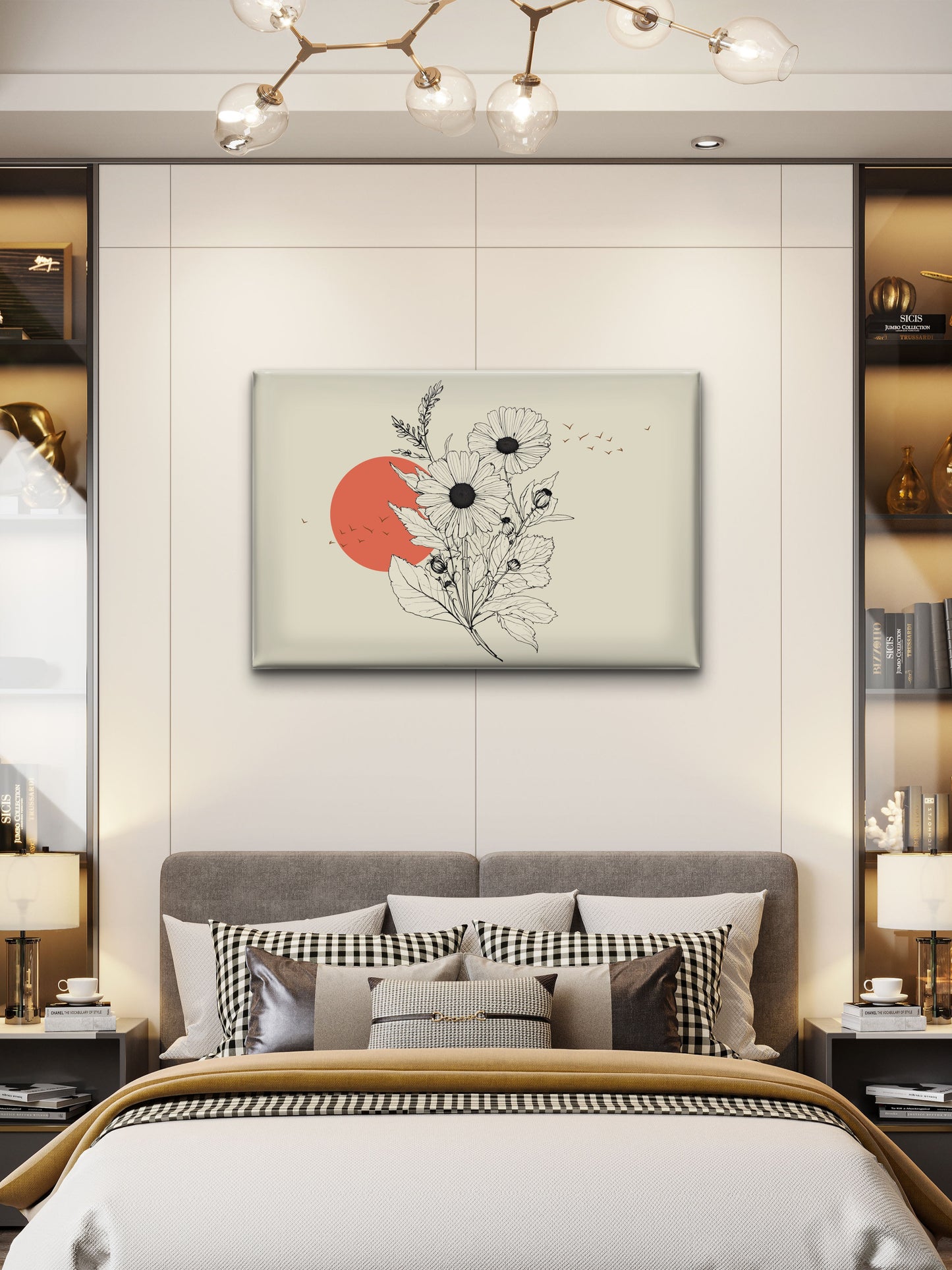 drawing-sunflower-with-birds-background-luxury-Floral & Botanical-3D Textured Wall Art | UV Embossed Canvas Wall Frame for Living room and bed room