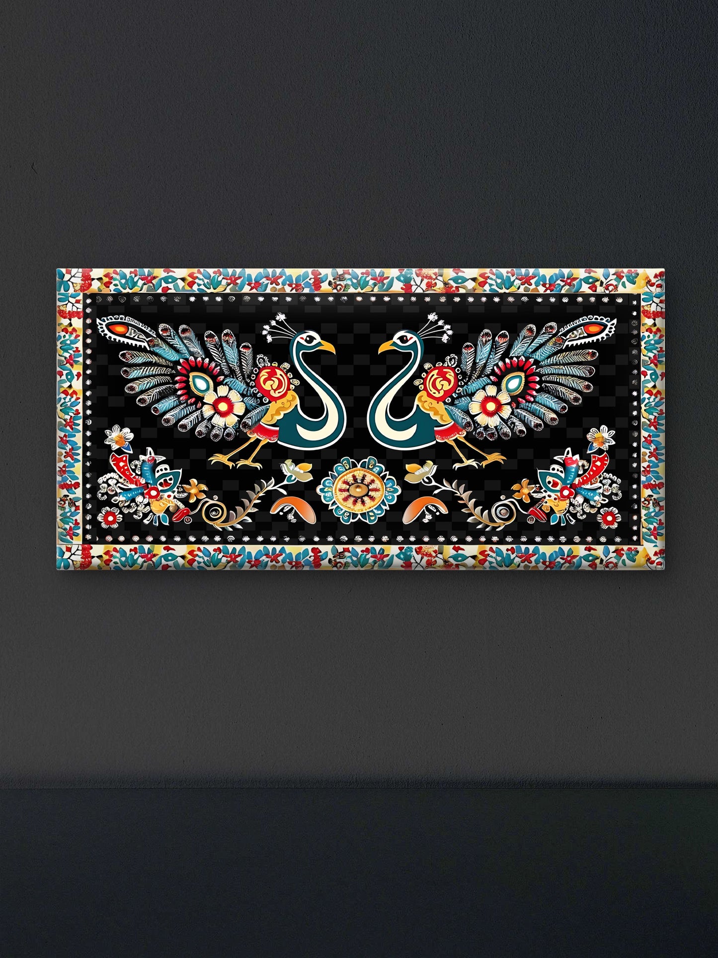peacock-with-floral-pattern-Luxurious-Indian Culture &  Folk Art 3D Textured Wall Art | UV Printed Embossed Canvas Wall Frame for Home Decor,living Room