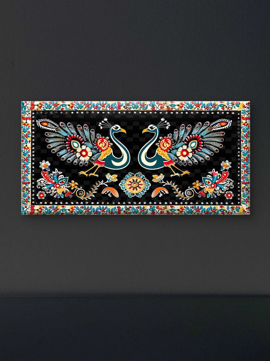 peacock-with-floral-pattern-Luxurious-Indian Culture &  Folk Art 3D Textured Wall Art | UV Printed Embossed Canvas Wall Frame for Home Decor,living Room