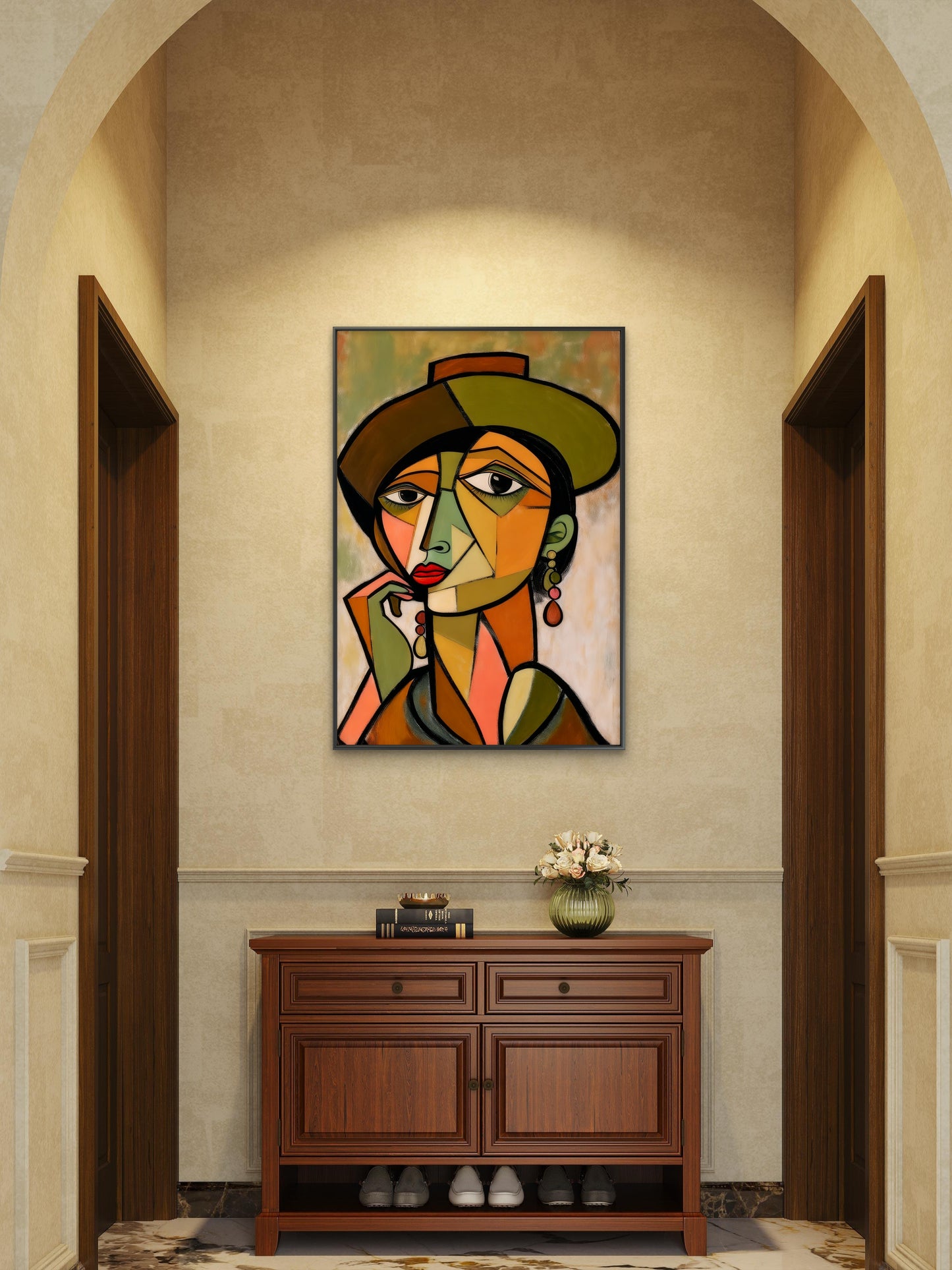Picasso Woman in a Brown Hat-Luxurious-Modern Art & Abstract| 3D Textured Wall Art | UV Printed Embossed Canvas Wall Frame for Office,Meditation Space