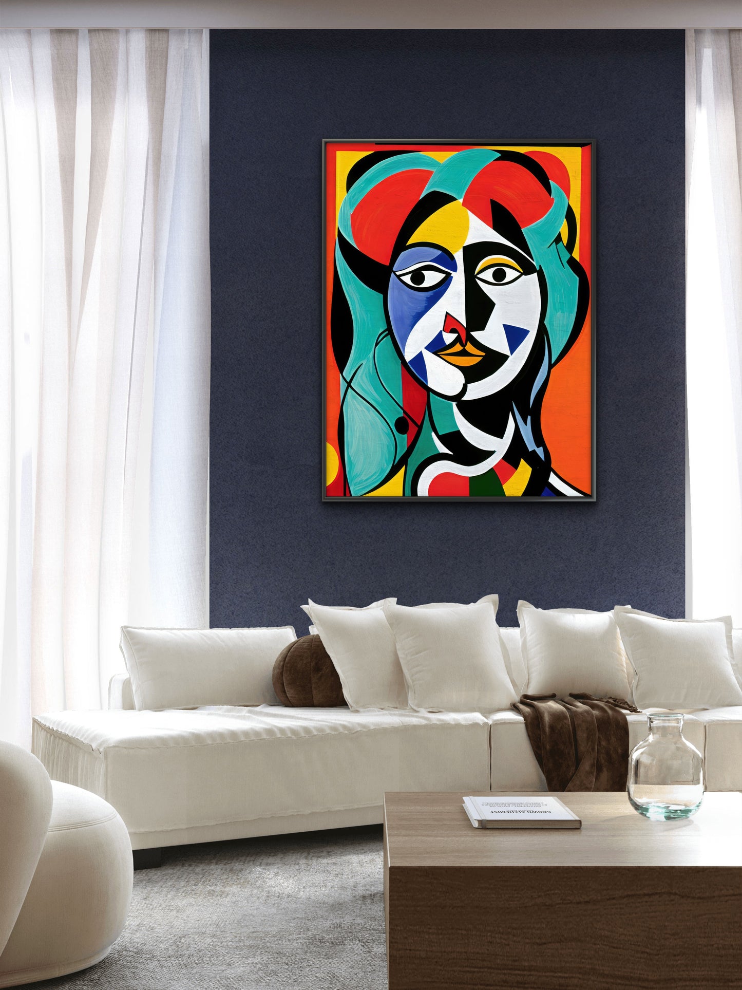 abstract-modern-art-picasso-style-human-woman-face-Luxurious-Modern Art & Abstract| 3D Textured Wall Art | UV Printed Embossed Canvas Wall Frame for Office,Meditation Space