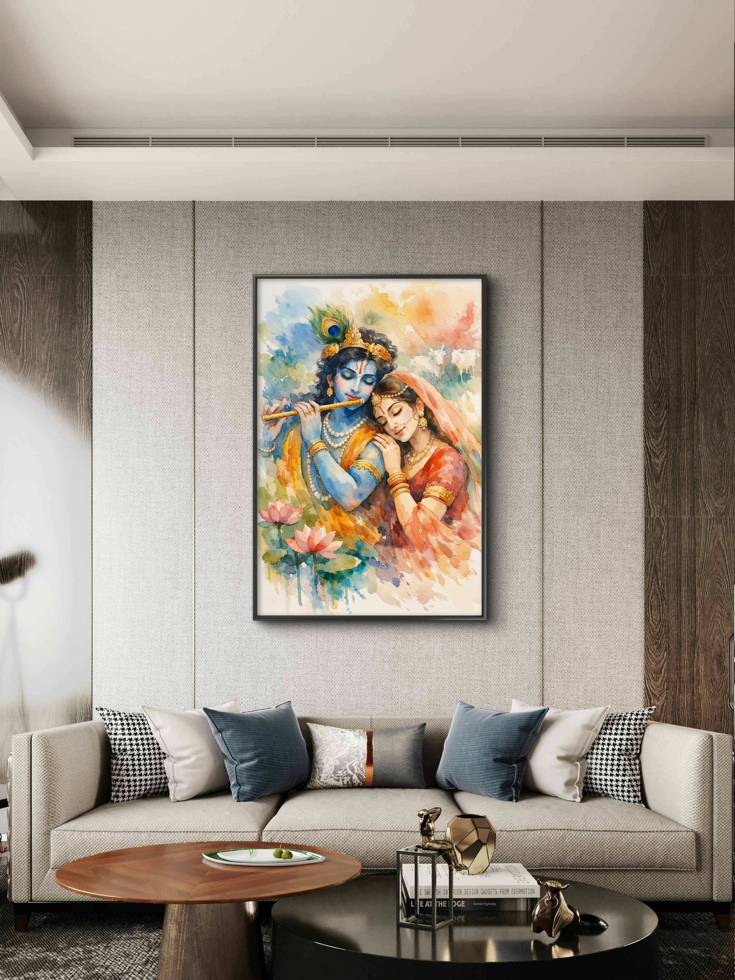 Radha and Krishna-Luxurious-Spiritual & Mindful 3D Textured Wall Art | UV Printed Embossed Canvas Wall Frame for Prayer room ,Meditation Space