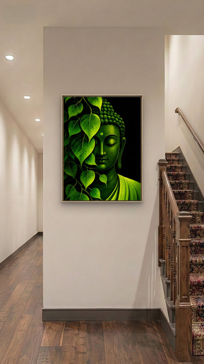 Serenity in Green-Luxurious-Gods and Divine Art 3D Textured Wall Art | UV Printed Embossed Canvas Wall Frame for Home Decor,living Room