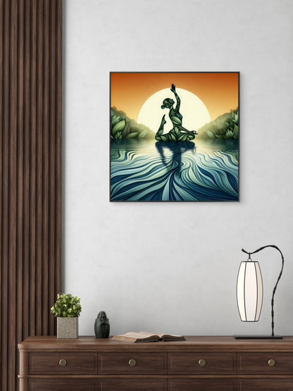 elegant-silhouette-nature-sunrise-Luxurious-Serenity & Wellness-3D Textured Wall Art | UV Embossed Canvas Wall Frame for Meditation Space