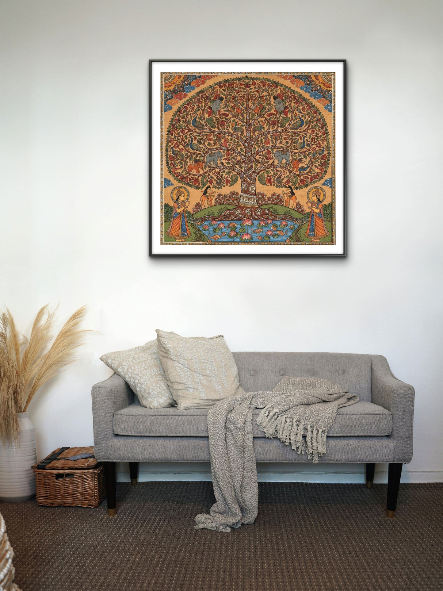 Traditional art like pichwai and kalamkari inspired tree of life-Luxurious-Indian Culture &  Folk Art 3D Textured Wall Art | UV Printed Embossed Canvas Wall Frame for Home Decor,living Room