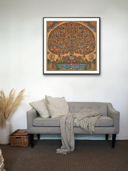 Traditional art like pichwai and kalamkari inspired tree of life-Luxurious-Indian Culture &  Folk Art 3D Textured Wall Art | UV Printed Embossed Canvas Wall Frame for Home Decor,living Room