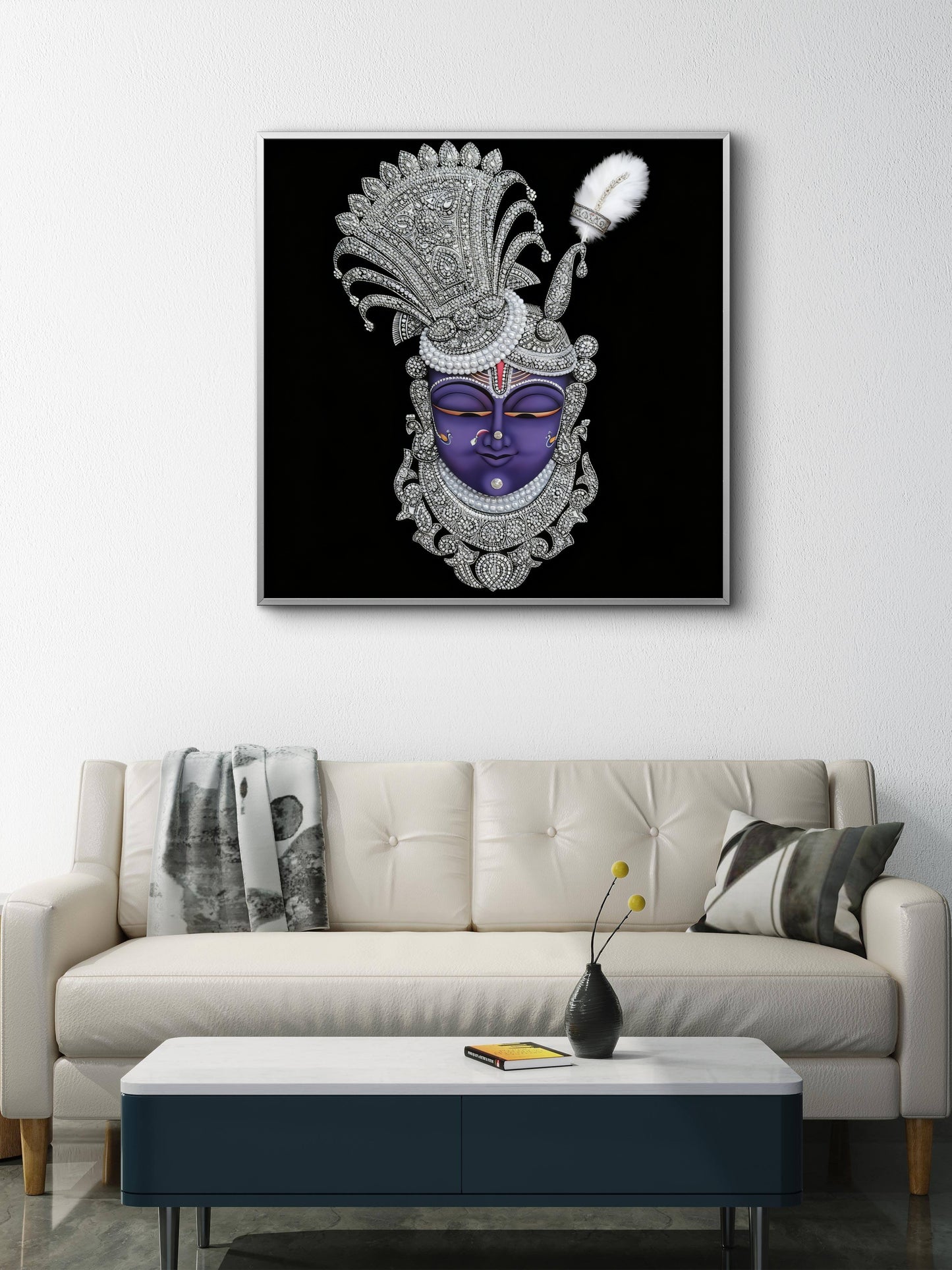 The Diamond-Adorned Shrinathji-Luxurious-Spiritual & Mindful 3D Textured Wall Art | UV Printed Embossed Canvas Wall Frame for Prayer room ,Meditation Space