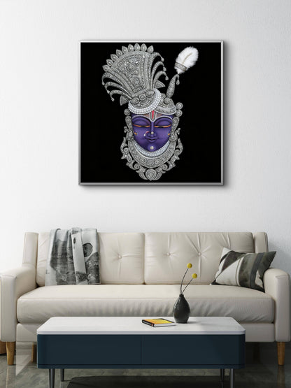 The Diamond-Adorned Shrinathji-Luxurious-Spiritual & Mindful 3D Textured Wall Art | UV Printed Embossed Canvas Wall Frame for Prayer room ,Meditation Space