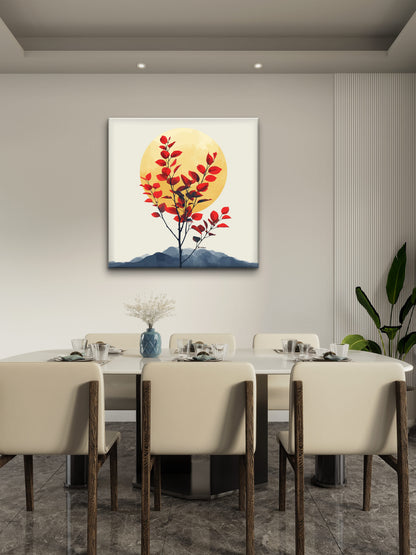 Tree-with-red-leaves-moon-Luxury-Nature & Landscape-3D Textured Wall Art | UV Embossed Canvas Wall Frame for home decor and bed room