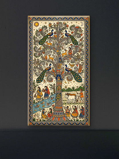 Madhubani (Mithila) -Luxurious-Culture, Heritage & Folk Art 3D Textured Wall Art | UV Printed Embossed Canvas Wall Frame for Home Decor,living Room