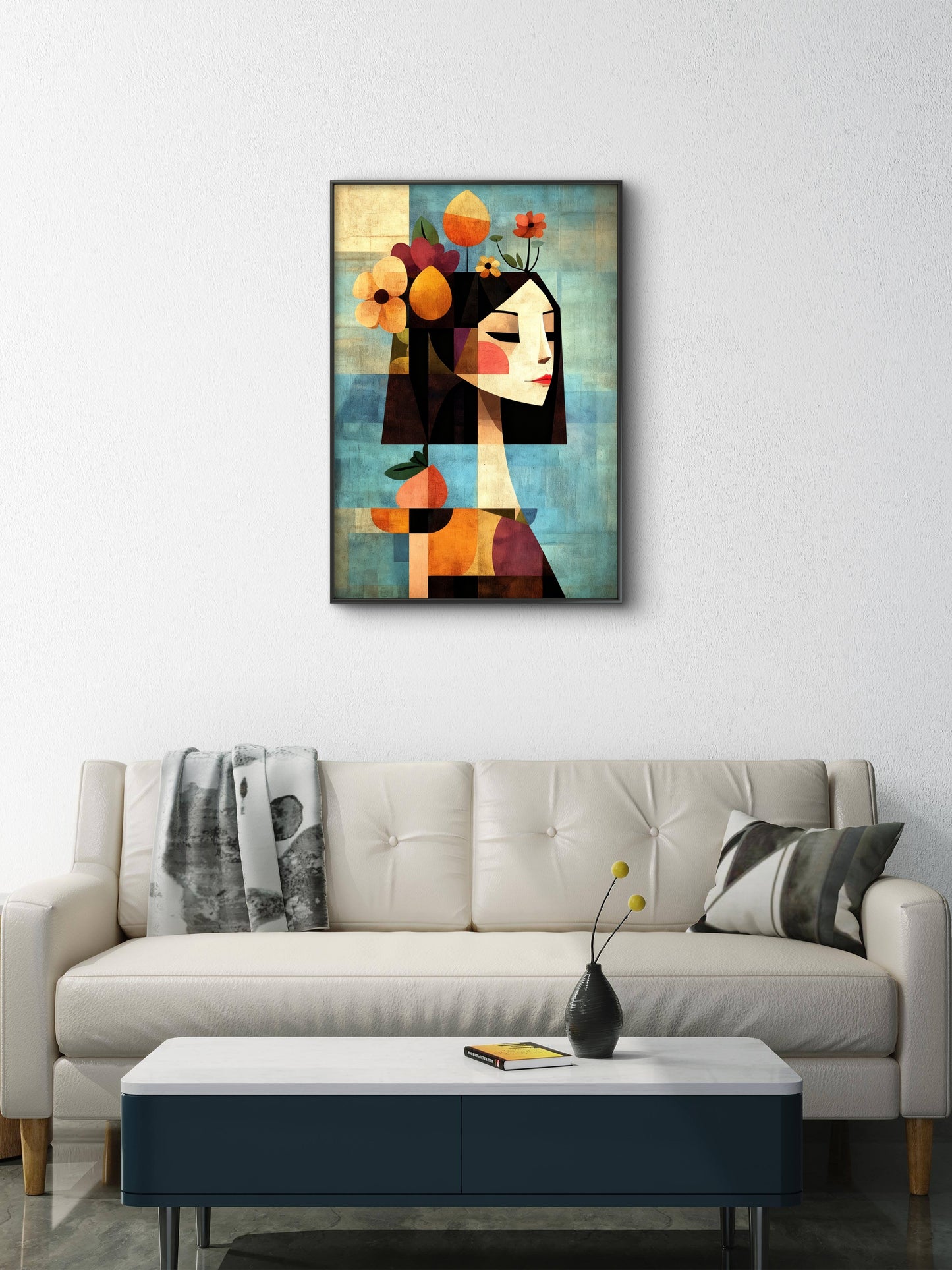 Floral Crown Cubist Portrait-Luxurious-Modern Art & Abstract| 3D Textured Wall Art | UV Printed Embossed Canvas Wall Frame for Office,Meditation Space