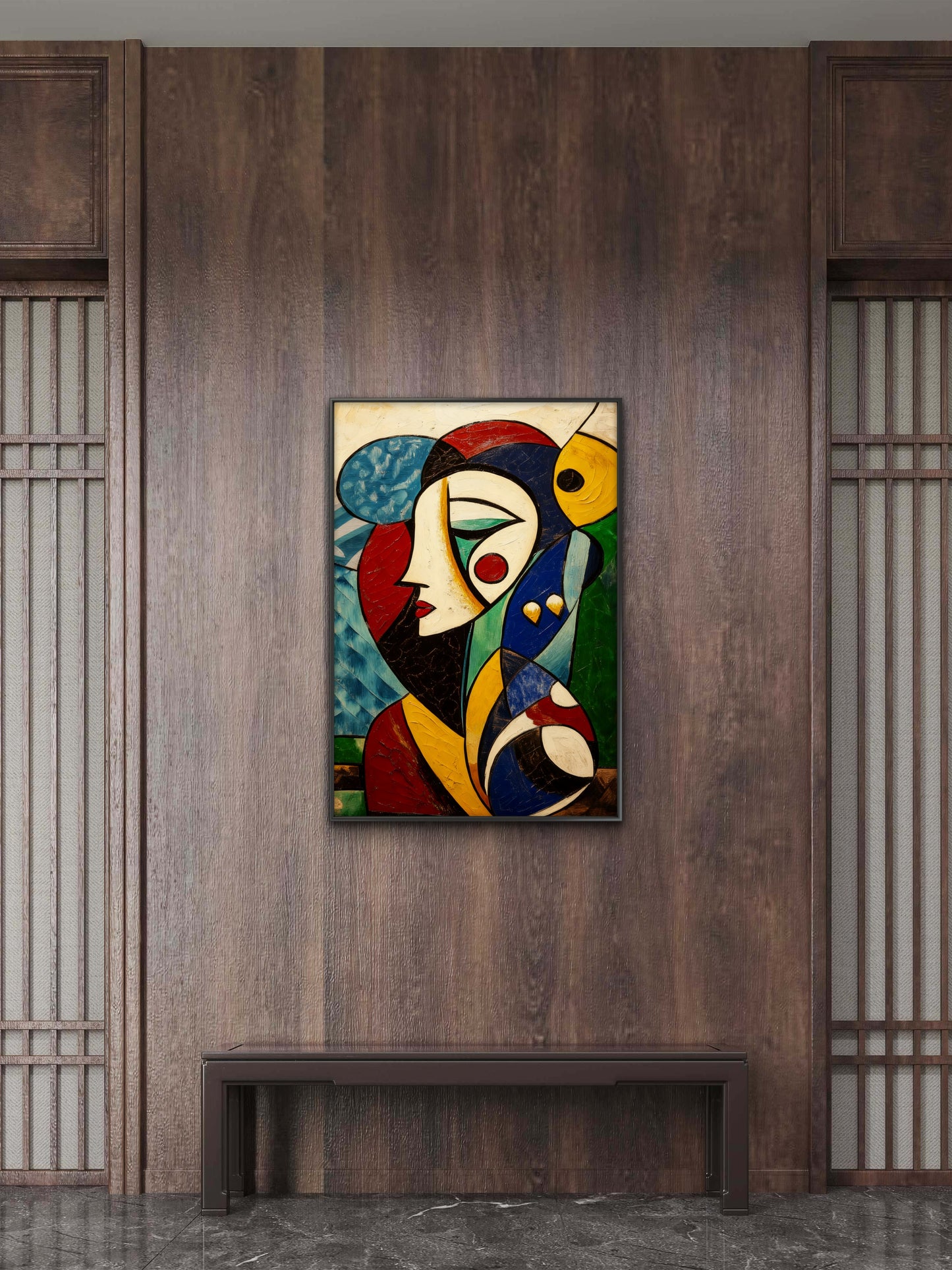 Picasso Style Cubist Face-Luxurious-Modern Art & Abstract| 3D Textured Wall Art | UV Printed Embossed Canvas Wall Frame for Office,Meditation Space