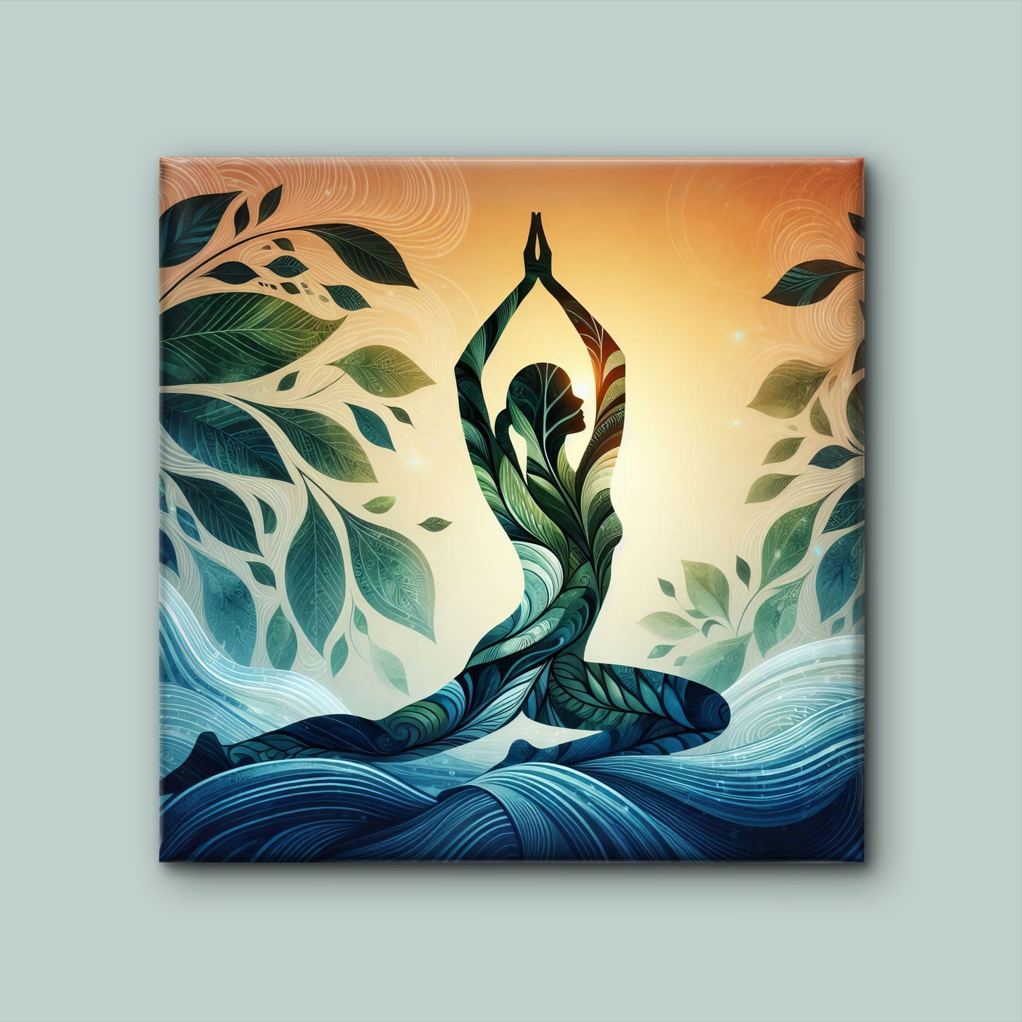 serene-silhouette-nature-Luxurious-Serenity & Wellness-3D Textured Wall Art | UV Embossed Canvas Wall Frame for Meditation Space