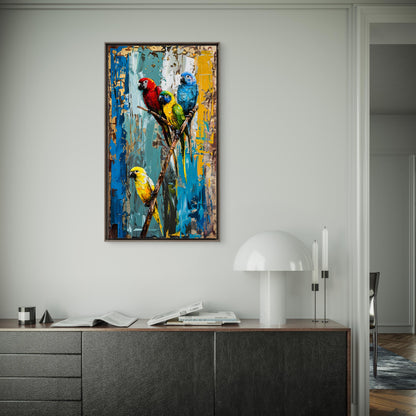 Parrots on a Branch-Luxurious-Wildlife & Animals 3D Textured Wall Art | UV Printed Embossed Canvas Wall Frame for Home Decor,living Room