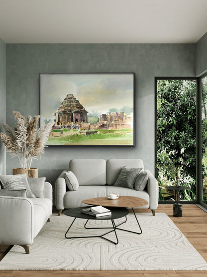 Konark Temple-Luxurious-Spiritual & Mindful 3D Textured Wall Art | UV Printed Embossed Canvas Wall Frame for Prayer room ,Meditation Space