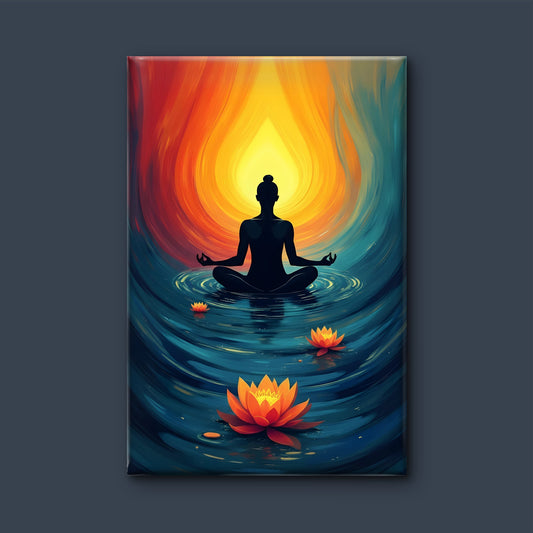 The Meditator Amidst the Lotus-Luxurious-Serenity & Wellness-3D Textured Wall Art | UV Embossed Canvas Wall Frame for Meditation Space