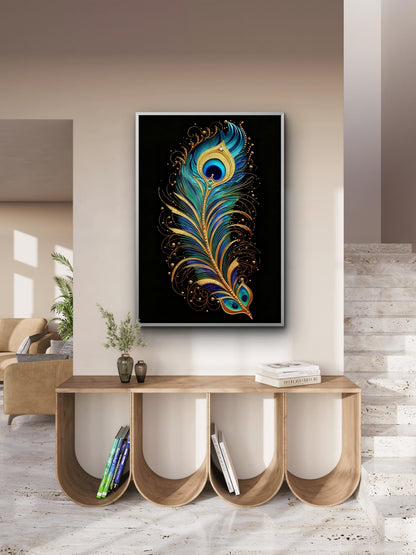 The Gilded Feather-Luxurious-Spiritual & Mindful 3D Textured Wall Art | UV Printed Embossed Canvas Wall Frame for Prayer room ,Meditation Space