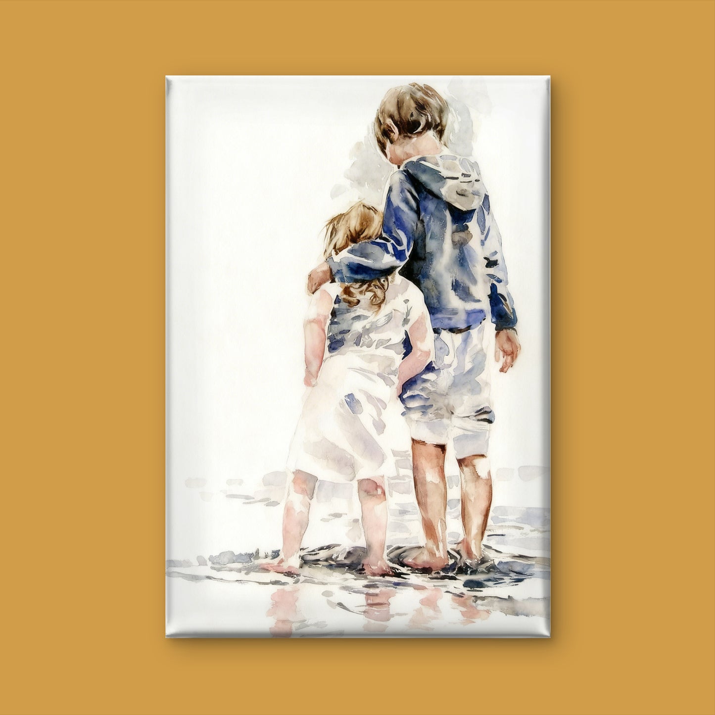 depicting two children standing together in wate-Premium-Kids & Whimsical-3D Textured Wall Art | UV Embossed Canvas Wall Frame for Kids room
