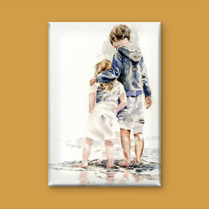 depicting two children standing together in wate-Premium-Kids & Whimsical-3D Textured Wall Art | UV Embossed Canvas Wall Frame for Kids room