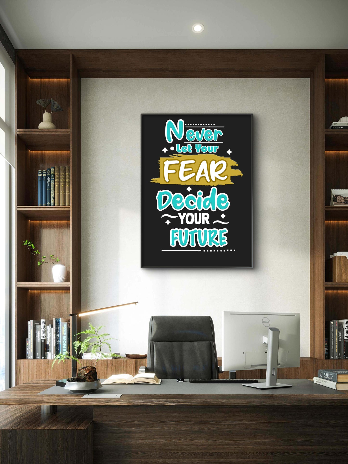 never let your fear decide your future-Luxurious-Motivational & Typography| 3D Textured Wall Art | UV Printed Embossed Canvas Wall Frame for Office,Meditation Space