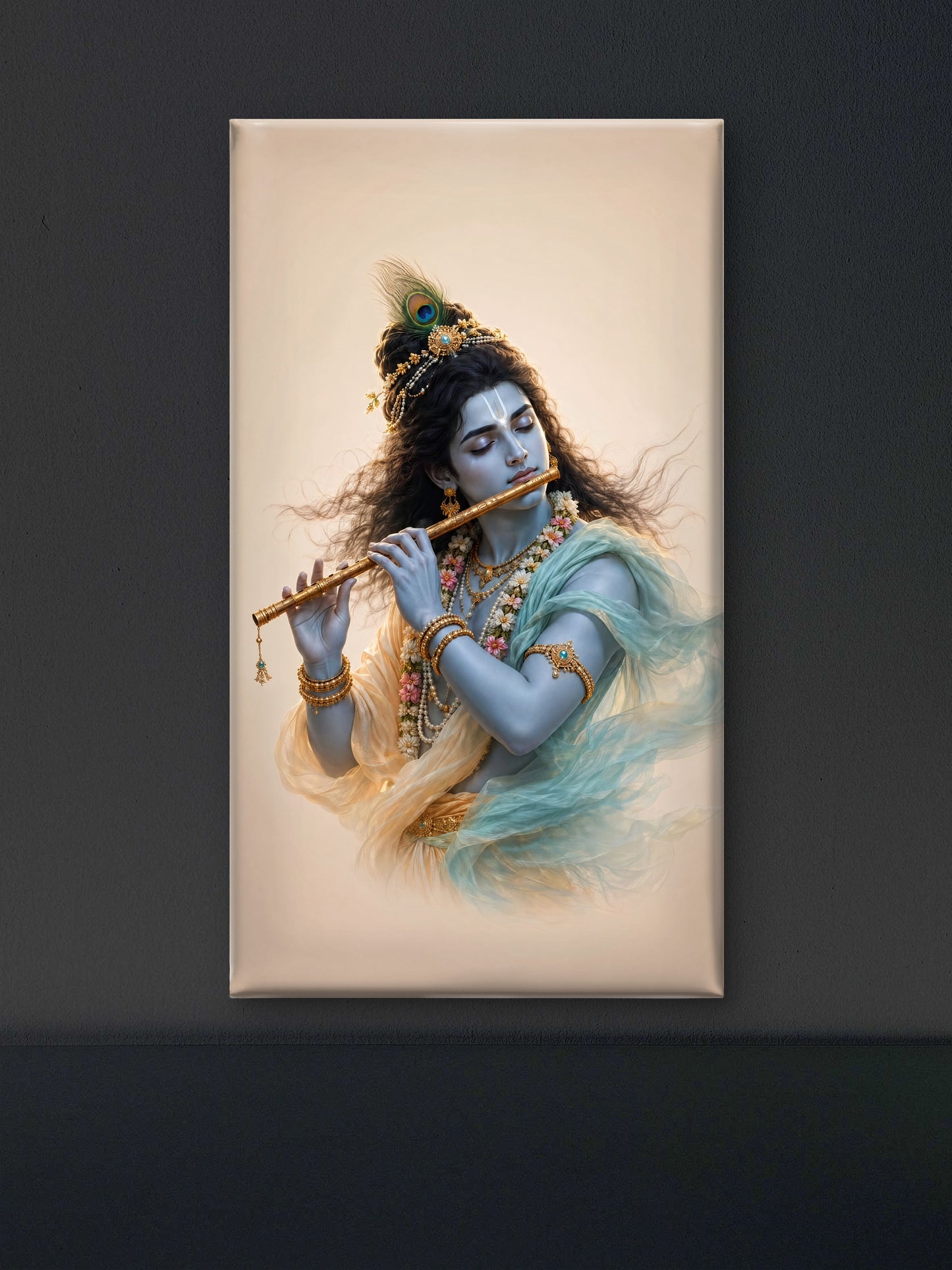 The Divine Flutist of Vrindavan-Luxurious-Gods and Divine Art 3D Textured Wall Art | UV Printed Embossed Canvas Wall Frame for Home Decor,living Room