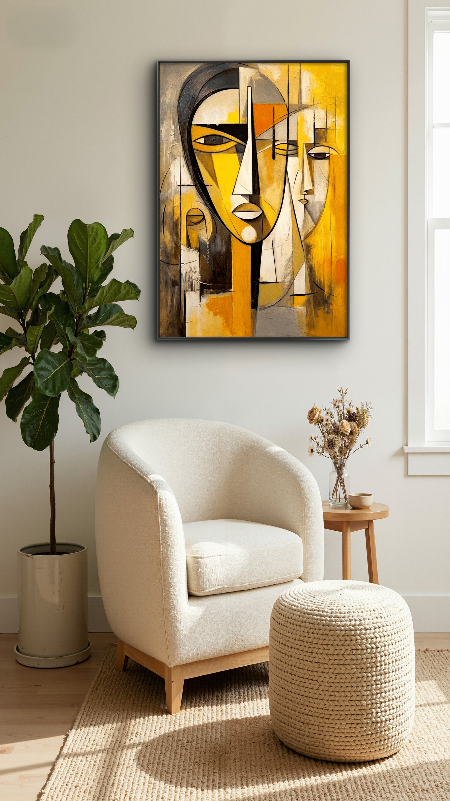 Yellow and Grey Face -Luxurious-Modern Art & Abstract| 3D Textured Wall Art | UV Printed Embossed Canvas Wall Frame for Office,Meditation Space