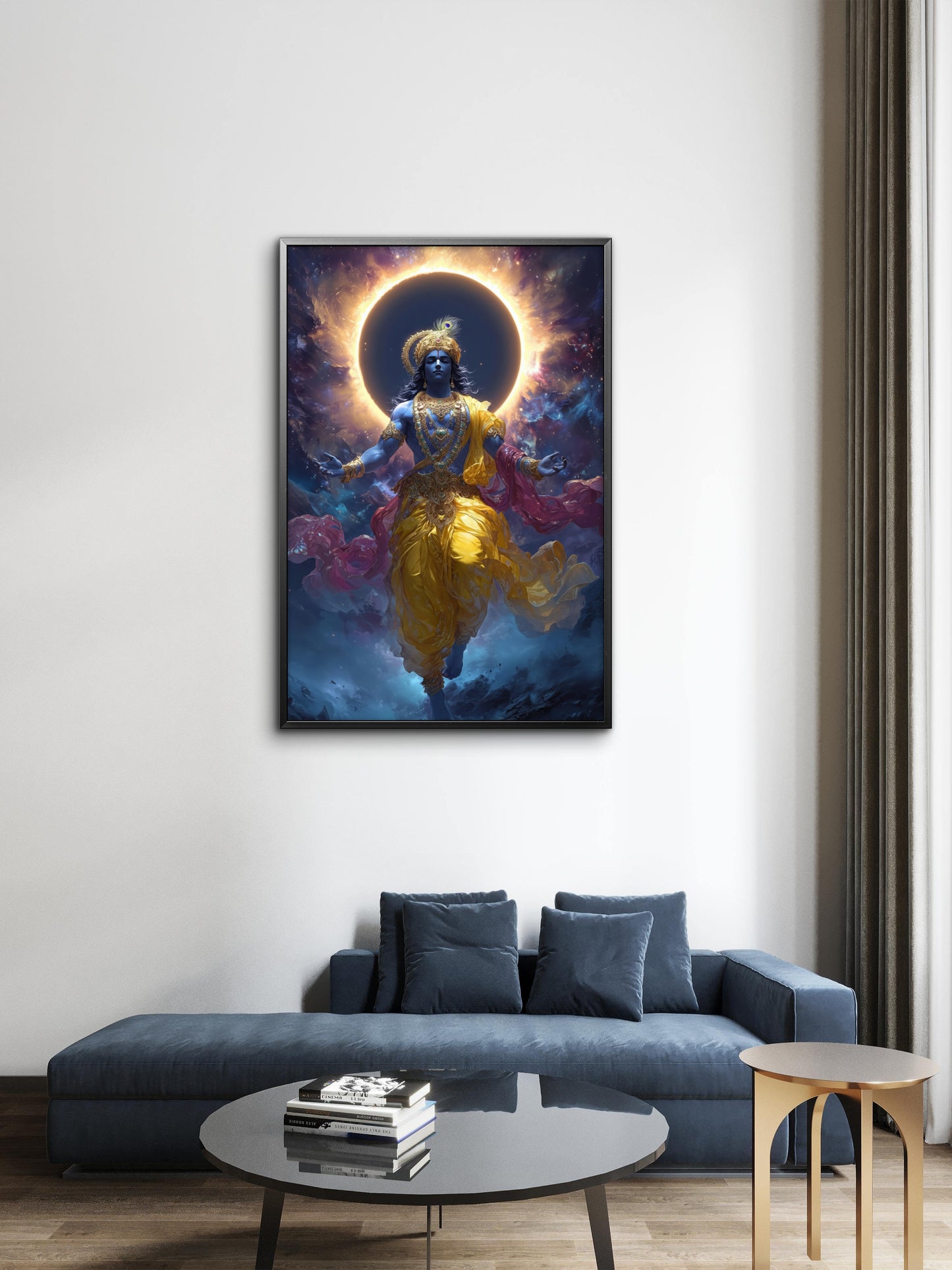 the Hindu deity Lord Krishna-Luxurious-Spiritual & Mindful 3D Textured Wall Art | UV Printed Embossed Canvas Wall Frame for Prayer room ,Meditation Space