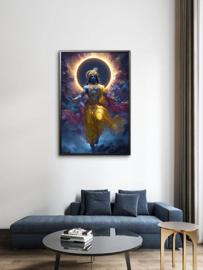 the Hindu deity Lord Krishna-Luxurious-Spiritual & Mindful 3D Textured Wall Art | UV Printed Embossed Canvas Wall Frame for Prayer room ,Meditation Space