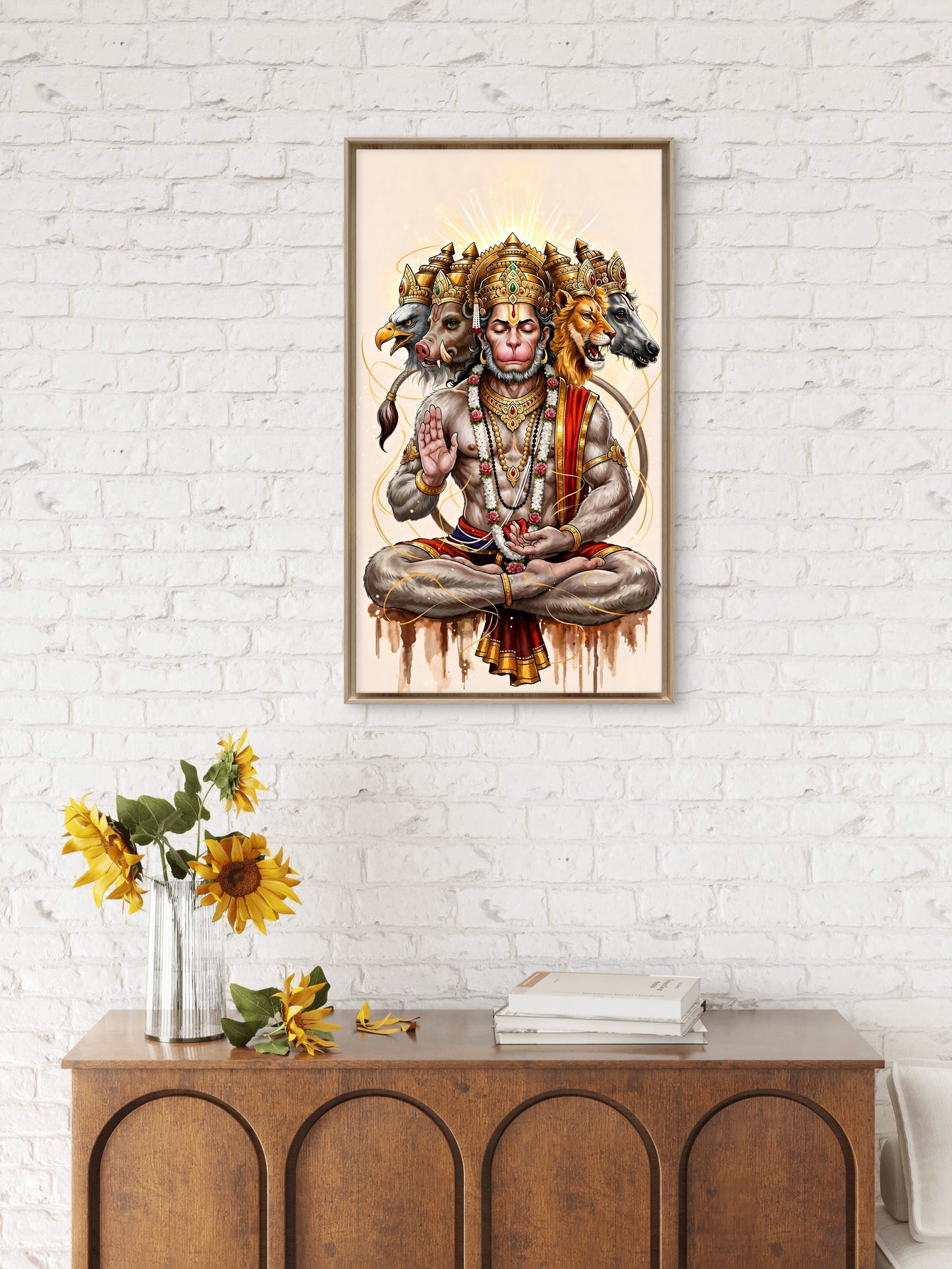 Panchamukhi Hanuman-Luxurious-Gods and Divine Art 3D Textured Wall Art | UV Printed Embossed Canvas Wall Frame for Home Decor,living Room