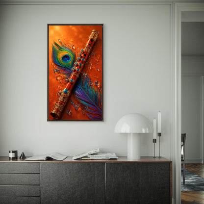 The Divine Bansuri of Lord Krishna-Luxurious-Gods and Divine Art 3D Textured Wall Art | UV Printed Embossed Canvas Wall Frame for Home Decor,living Room
