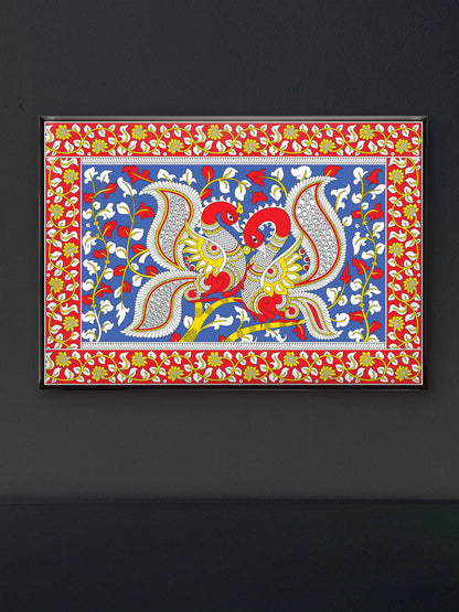 kalamkari-twin-swans-pallu-on-tree-Luxurious-Indian Culture &  Folk Art 3D Textured Wall Art | UV Printed Embossed Canvas Wall Frame for Home Decor,living Room