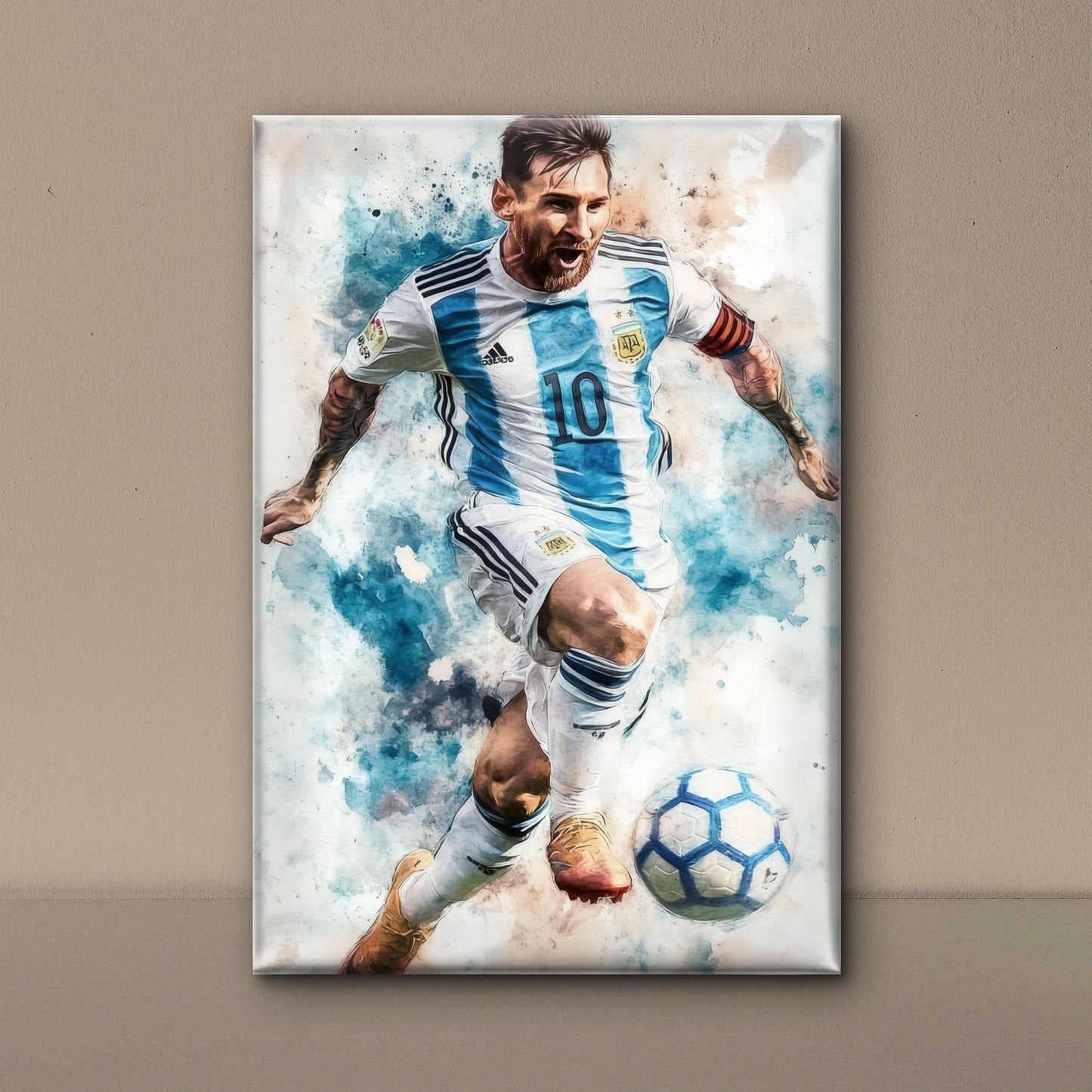 Messi Argentina Foot Ball Champions-Luxurious-Lifestyle & Hobbies-3D Textured Wall Art | UV Embossed Canvas Wall Frame for Kids room and Sports area