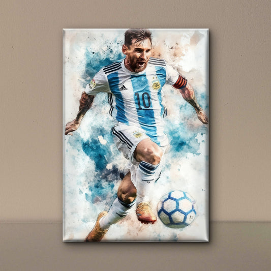 Messi Argentina Foot Ball Champions-Luxurious-Lifestyle & Hobbies-3D Textured Wall Art | UV Embossed Canvas Wall Frame for Kids room and Sports area