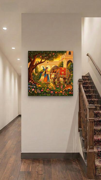 A Tapestry of Rajasthani Heritage-Luxurious-Indian Culture &  Folk Art 3D Textured Wall Art | UV Printed Embossed Canvas Wall Frame for Home Decor,living Room