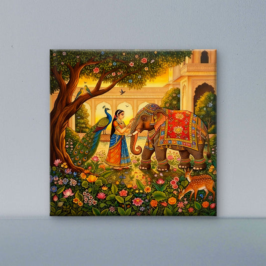 A Tapestry of Rajasthani Heritage-Luxurious-Indian Culture &  Folk Art 3D Textured Wall Art | UV Printed Embossed Canvas Wall Frame for Home Decor,living Room