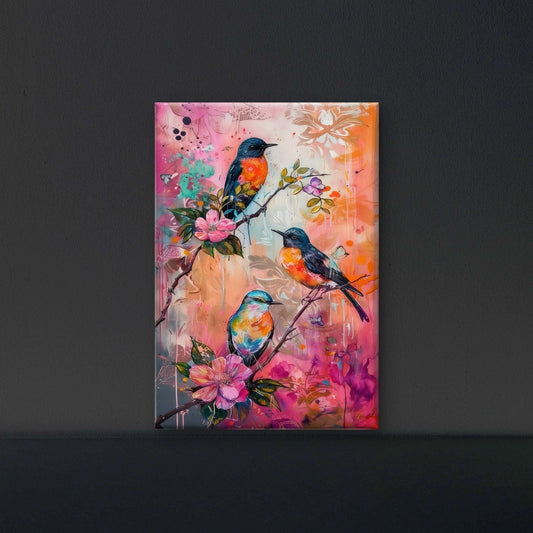 A Trio in Bloom-Luxurious-Wildlife & Animals-3D Textured Wall Art | UV Embossed Canvas Wall Frame for Home decor and kids room