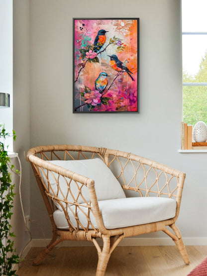 A Trio in Bloom-Luxurious-Wildlife & Animals-3D Textured Wall Art | UV Embossed Canvas Wall Frame for Home decor and kids room