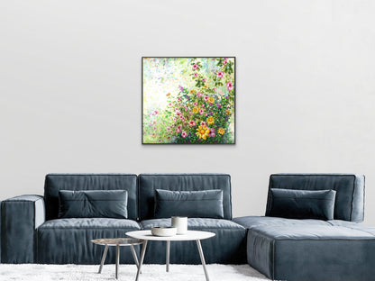 Spring multicolored flowers-Premium-Floral & Botanical-3D Textured Wall Art | UV Embossed Canvas Wall Frame for home decor and living room
