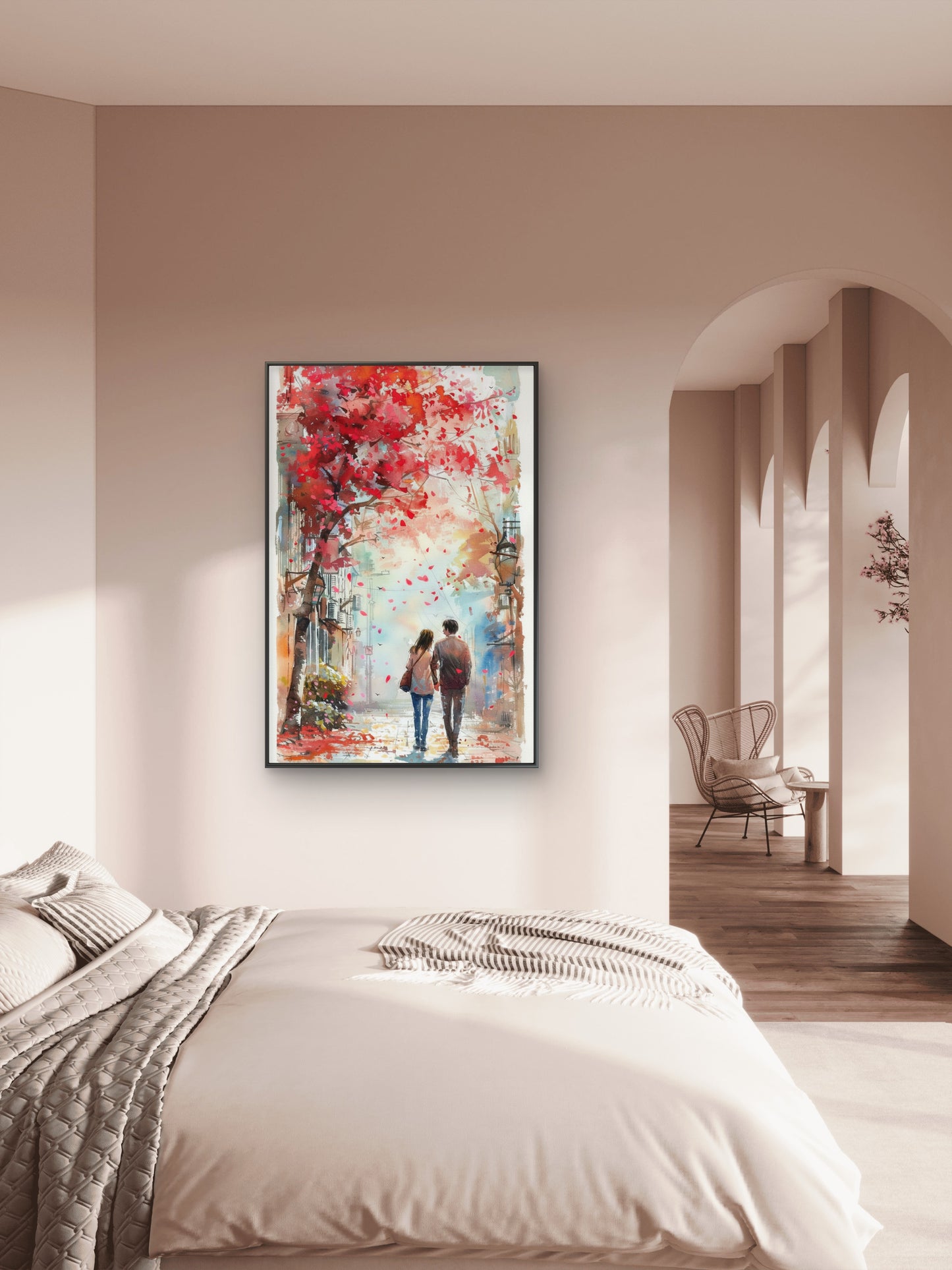 Autumn Romance A Walk in the Falling Leaves-Luxurious-Love & Togetherness-3D Textured Wall Art | UV Embossed Canvas Wall Frame for bed room