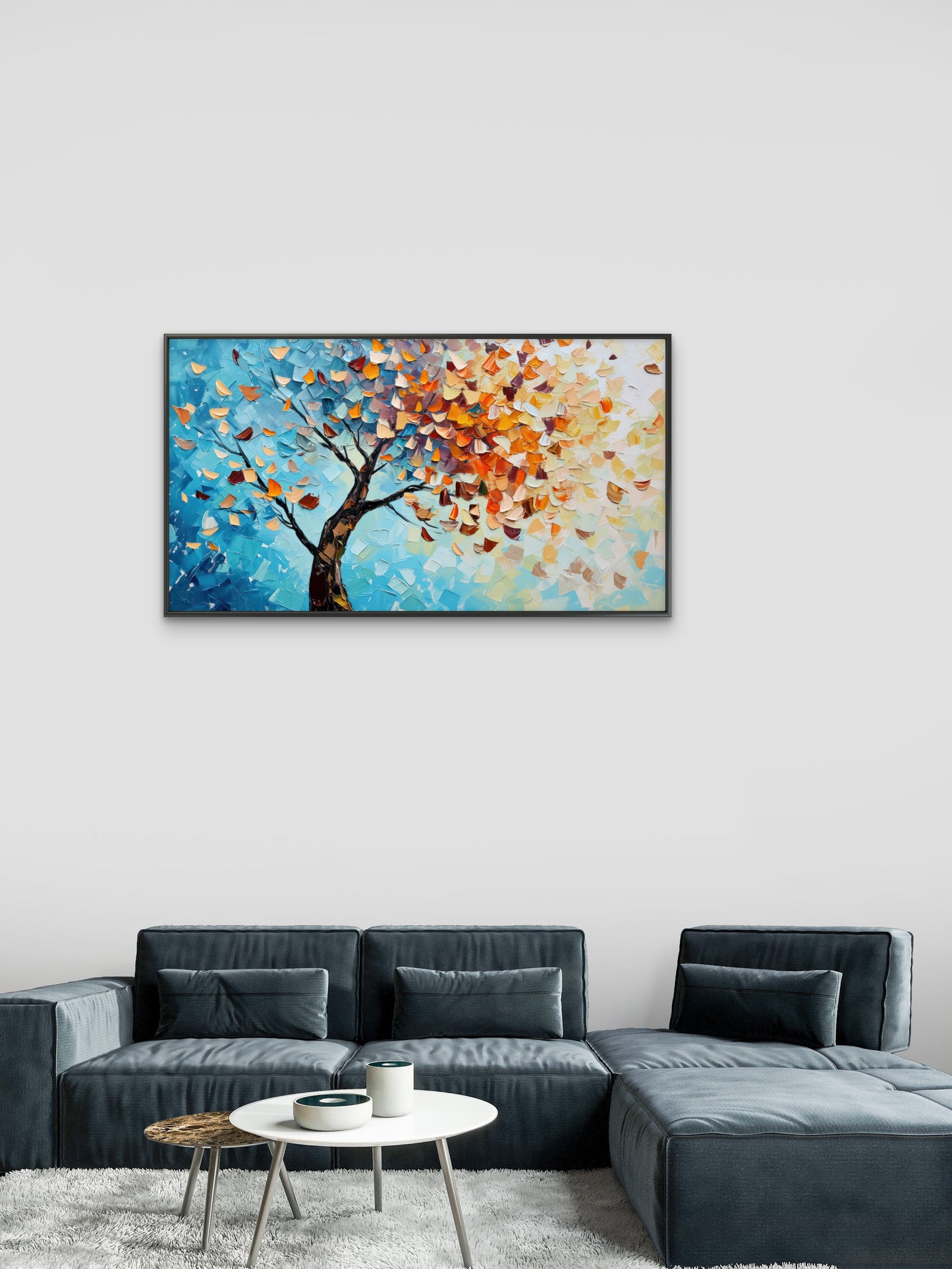 Autumn Tree features a bold, textured style with vibrant blue-Premium-Floral & Botanical-3D Textured Wall Art | UV Embossed Canvas Wall Frame for home decor and bed room