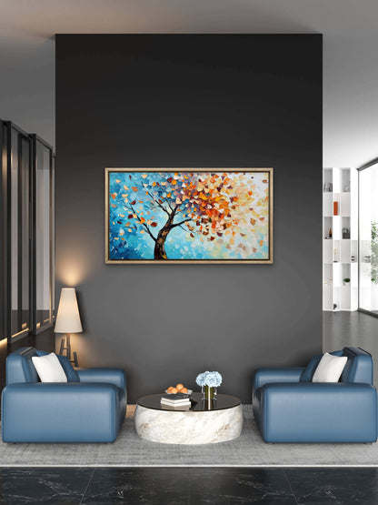 Autumn Tree features a bold, textured style with vibrant blue-Premium-Floral & Botanical-3D Textured Wall Art | UV Embossed Canvas Wall Frame for home decor and bed room
